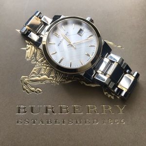 Burberry “The City” Womens Gold Silver Two Tone Link Watch